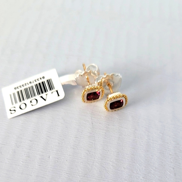 LAGOS Two-Tone Garnet 7mm Stud Earrings - Picture 2 of 7